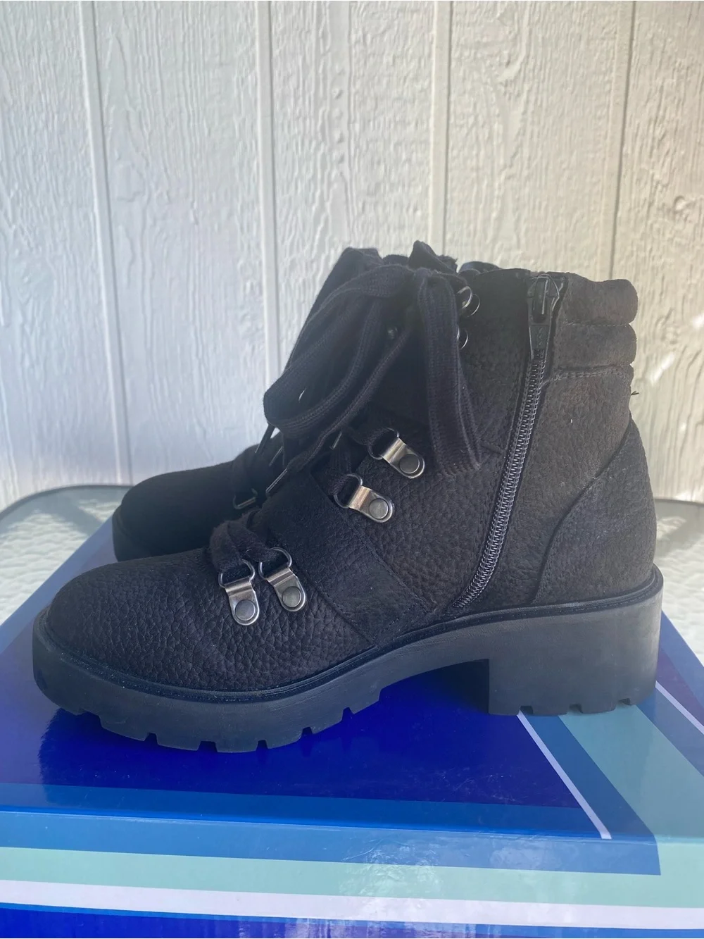 White Mountain Black Lace-Up Lug Sole Ankle Boot